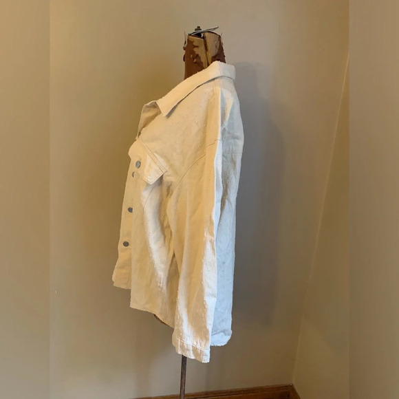 Hayden Los Angeles cream textured shirt jacket shacket boho coastal grandma M - Picture 7 of 9